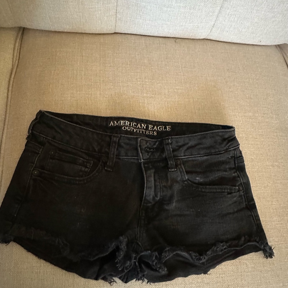 American Eagle Outfitters Black Denim Frayed Hem Cutoff Shorts